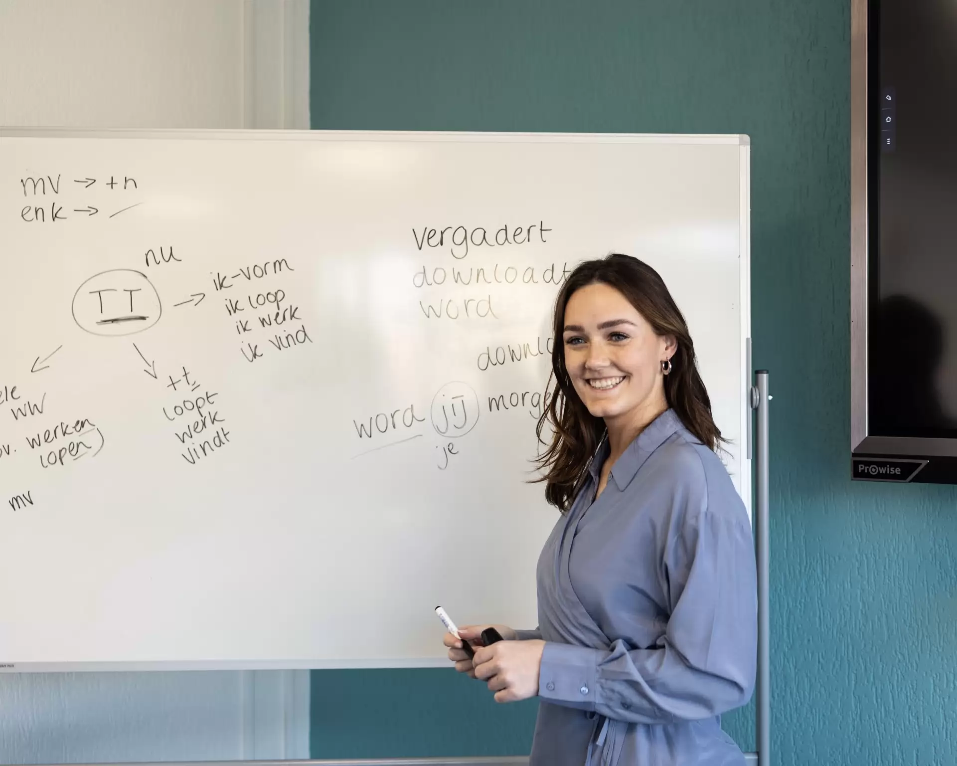 Docent voor schoolbord