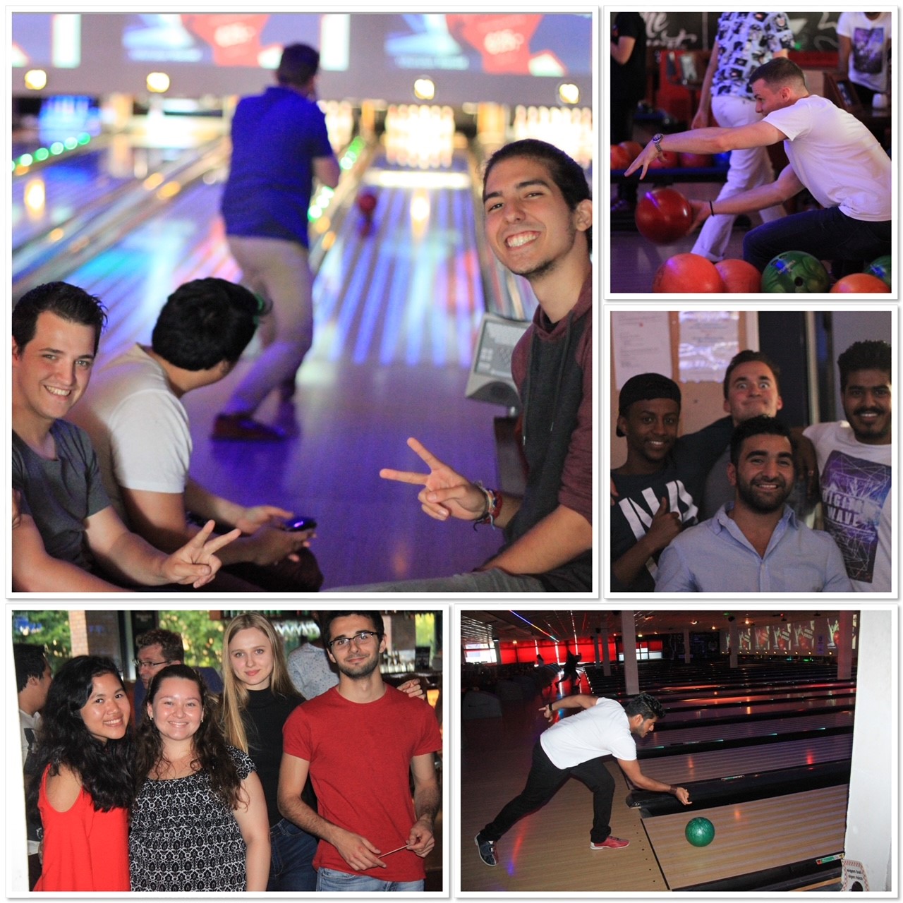 Several pictures of student association bowling activity