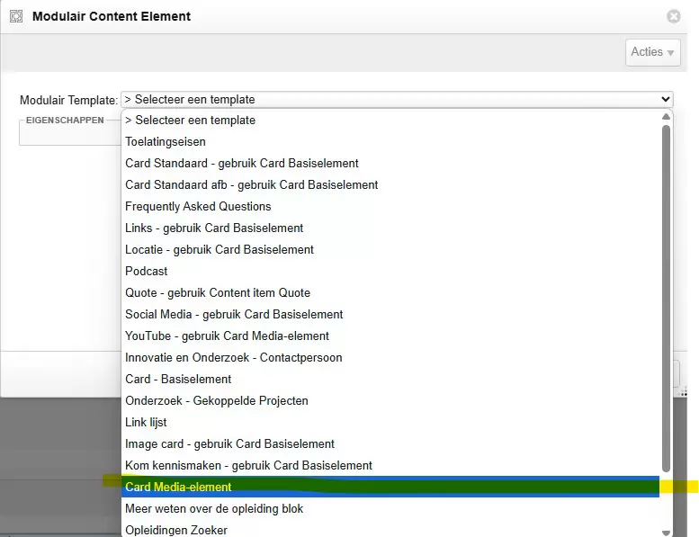 Afbeelding 5: selecteer Card Media-element