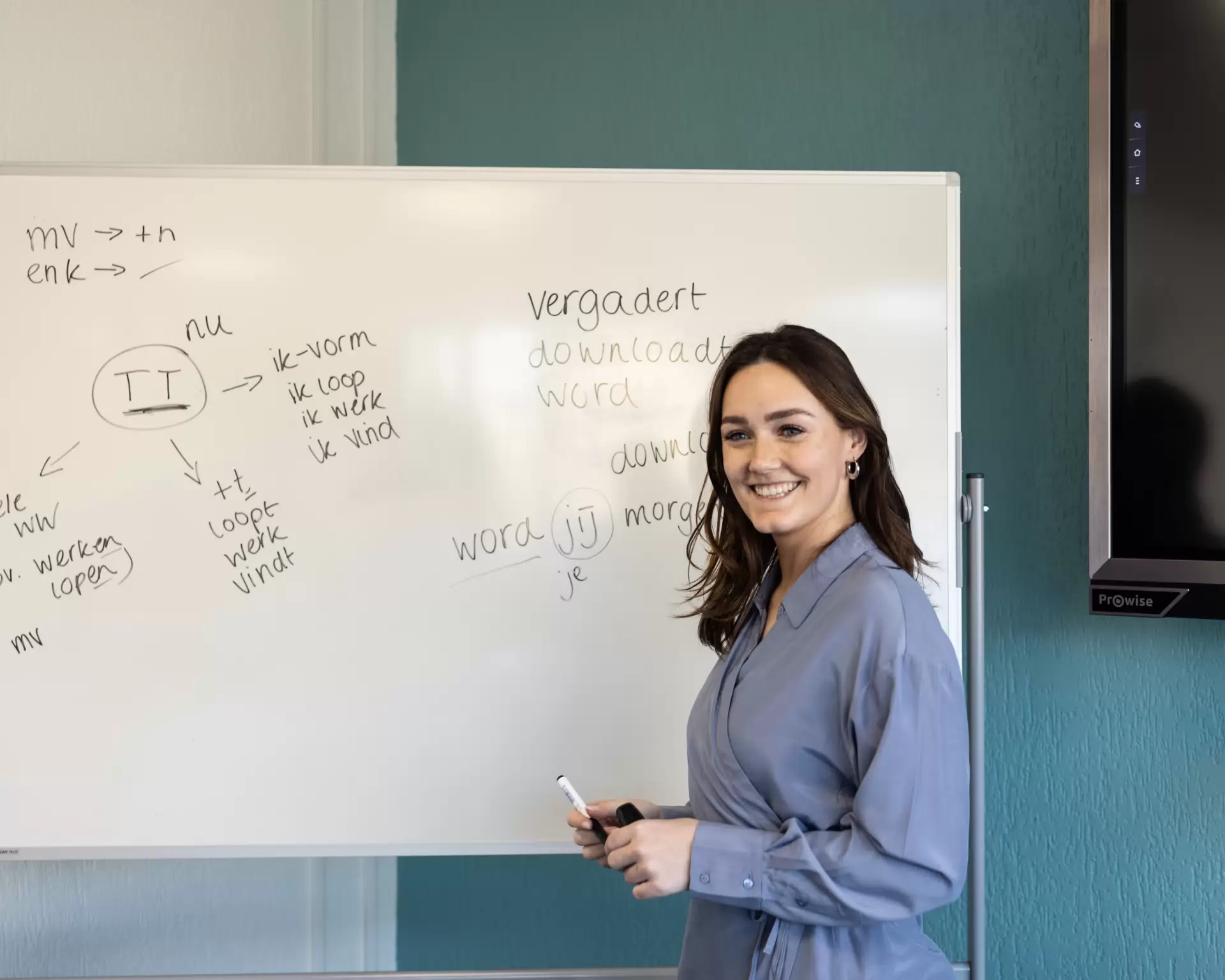 Docent voor schoolbord