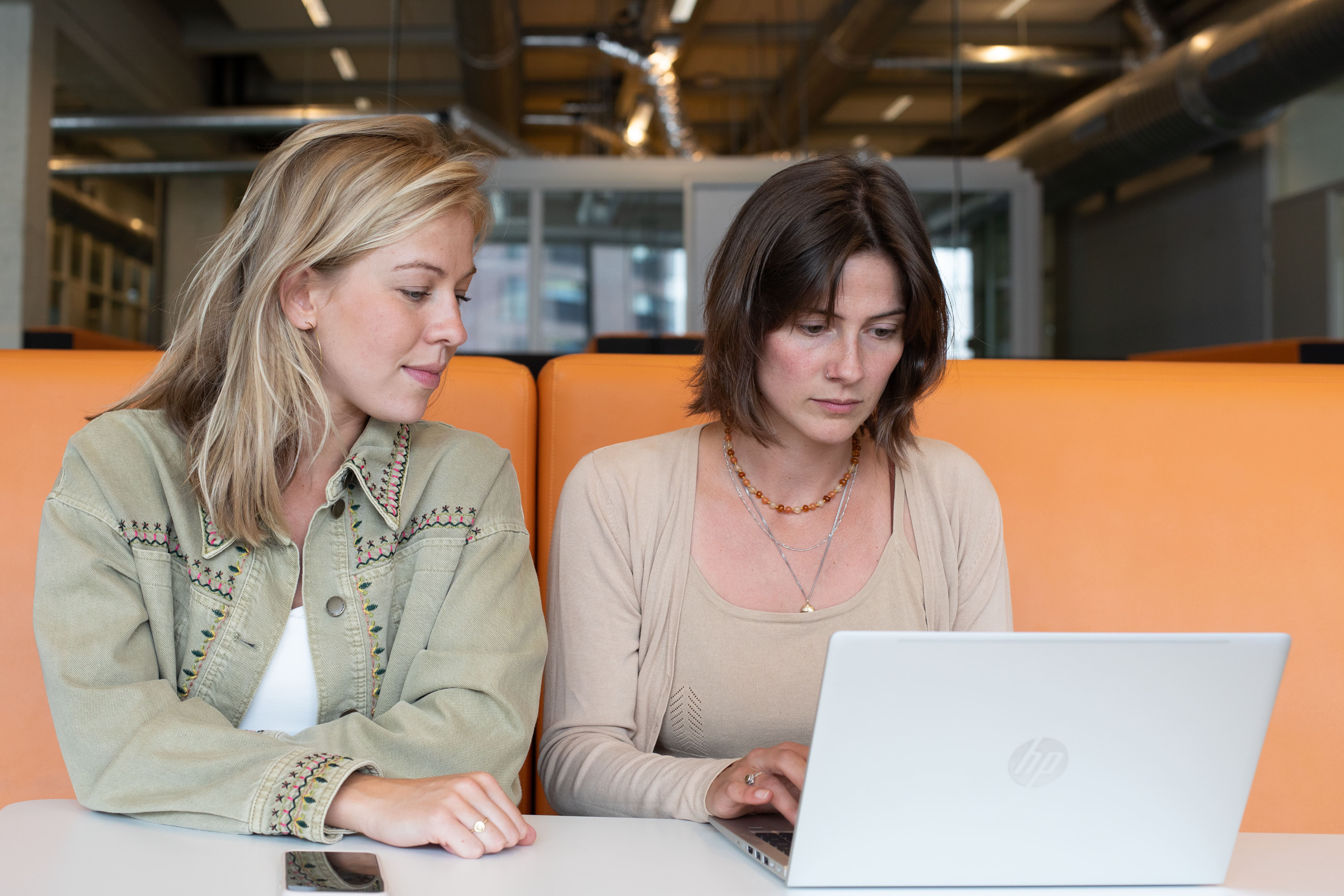 twee dames die de samenwerking aangaan achter een laptop
