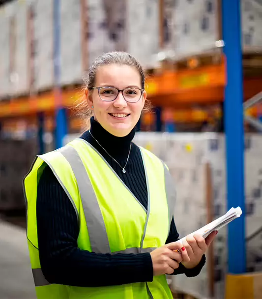 Student in warehouse