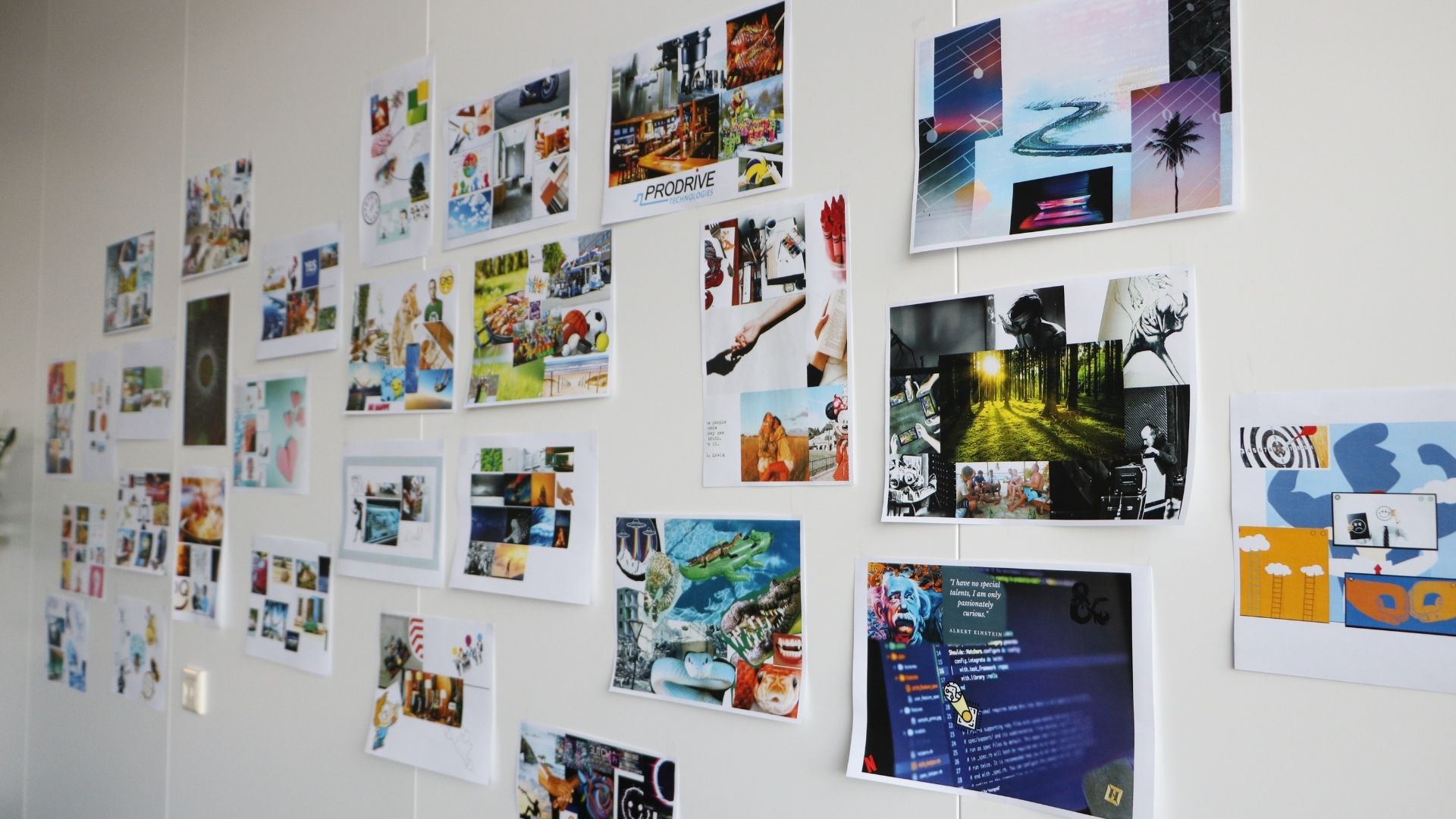Picture of wall with posters of projects