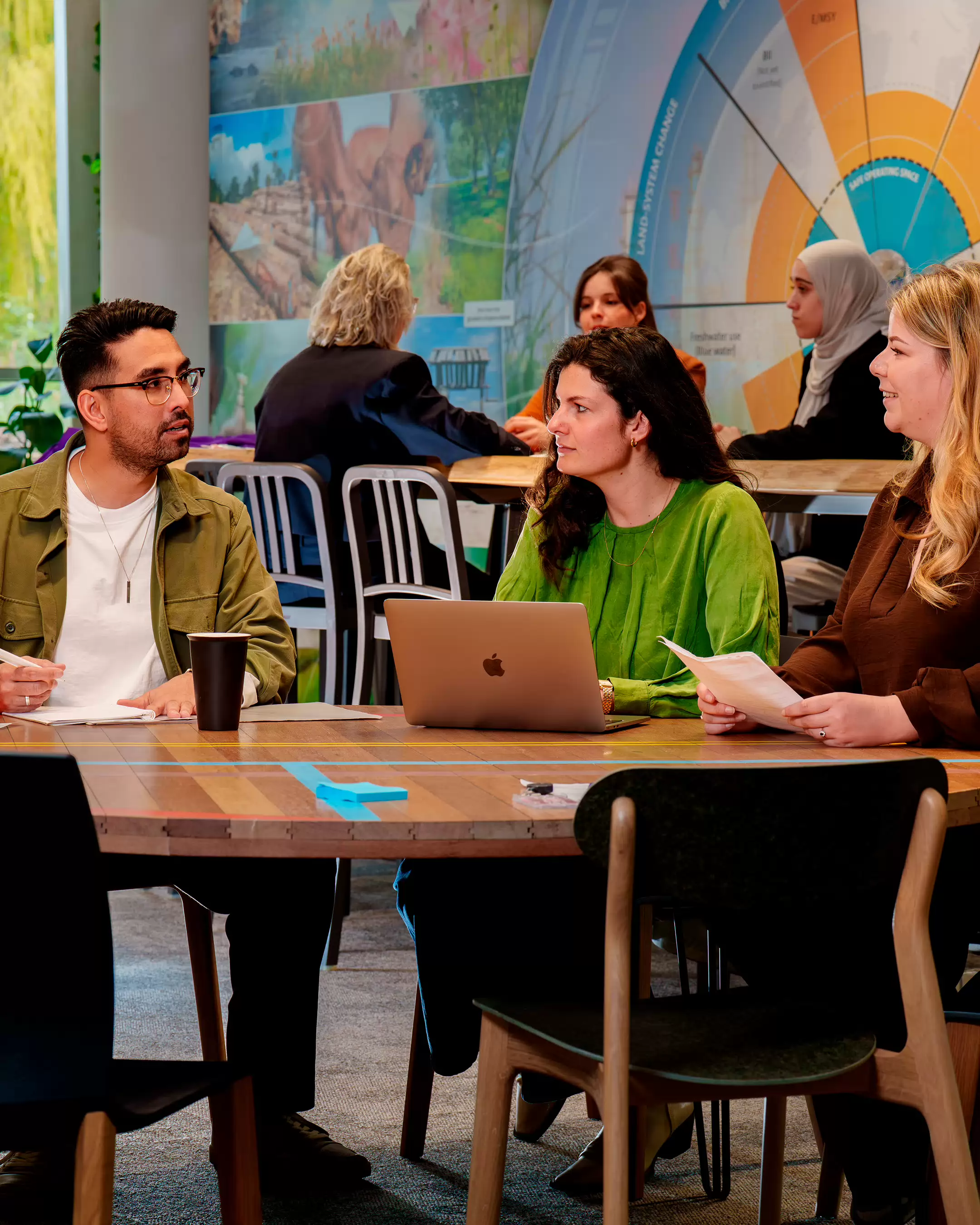 Twee studenten werken aan opdracht master Duurzaamheidstransities bij Fontys