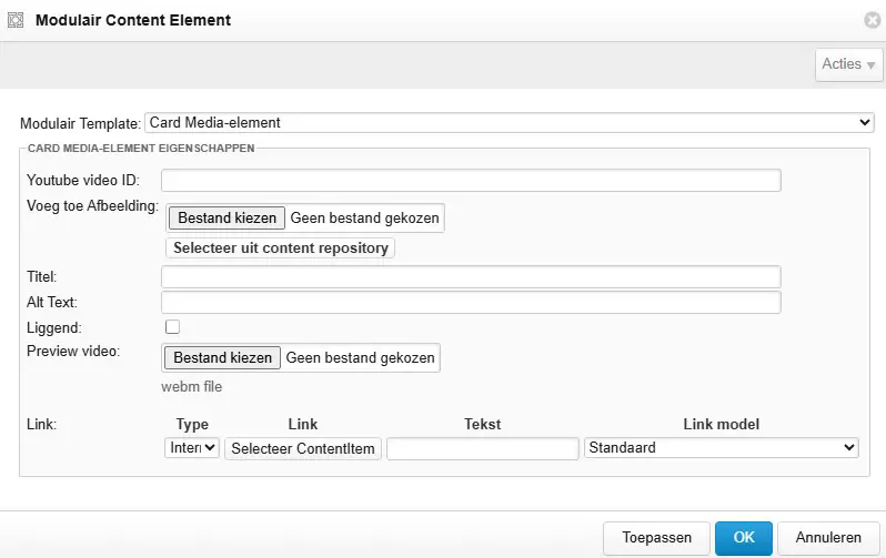 Afbeelding 6: de velden van Card Media-element
