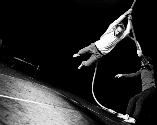 Student from the programme Circus and Performance Art perform with aerial ropes