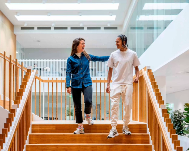 Student and teacher walking